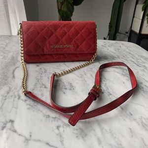 Classic Michael Kors Red Quilted Cross Body Wallet